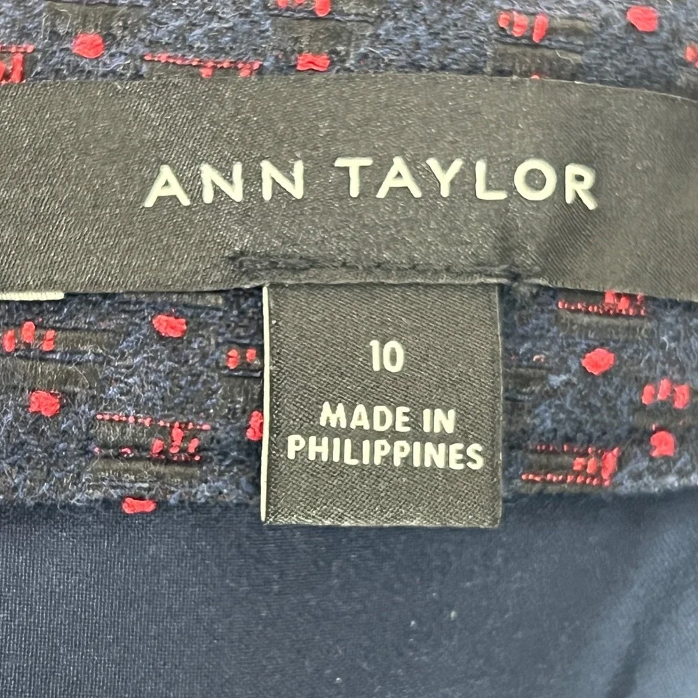 Ann‎ Taylor Skirt Womens 10 Blue Red Texture Pencil Straight Lined Knee Length